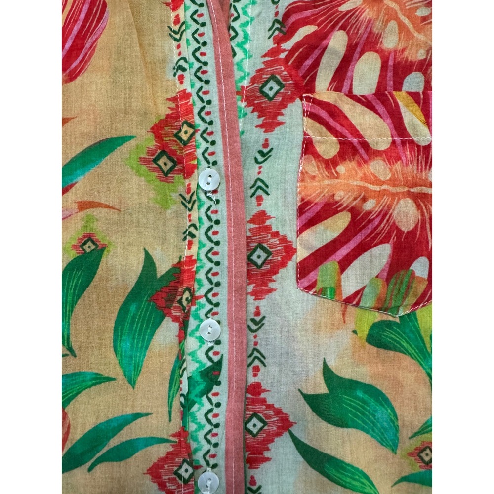 Sigrid Olsen Women Small Tropical Cotton Button Down Shirt Floral Palm Orange S - Picture 3 of 8